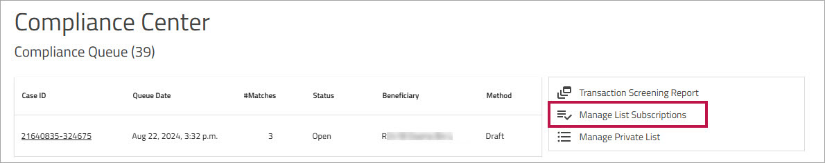 Manage List Subscriptions link